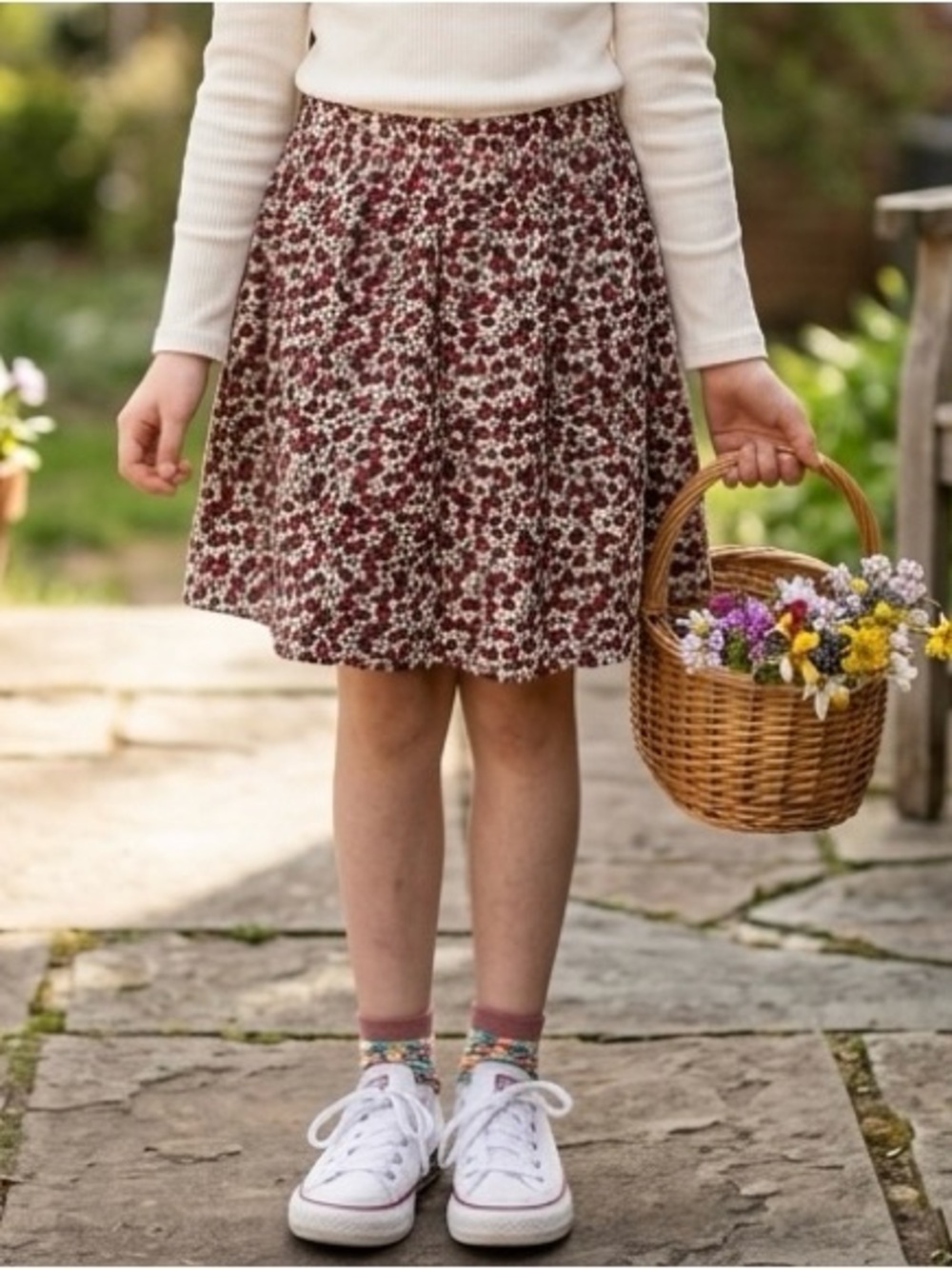Lands' End Kids' Floral Skirt - Red and Black 🌹 Girls Size 7